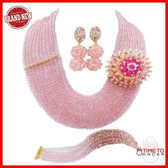 10-Row Crystal Bridal Jewelry Set with Necklace Earrings Bracelet - Picture 2 of 4